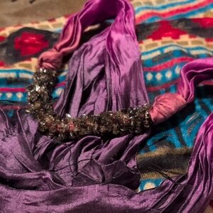 Vintage Purple Silk Scarf with  Real purple Amethyst ❤️💜